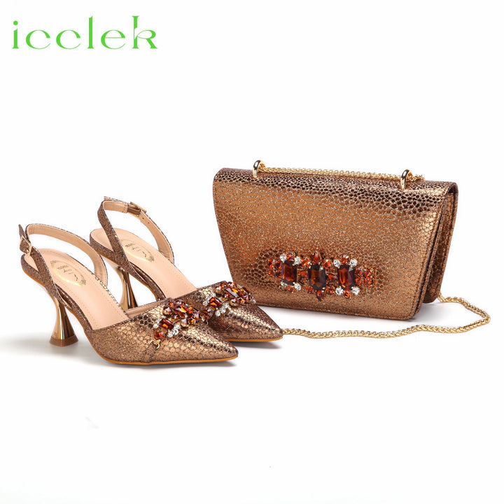 Slingback Pointed Toe High Heels and Bag Set - Robust Shoes Store