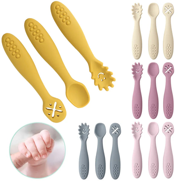 Baby Utensils Set - Soft Fork & Spoon for Toddler  3PCS