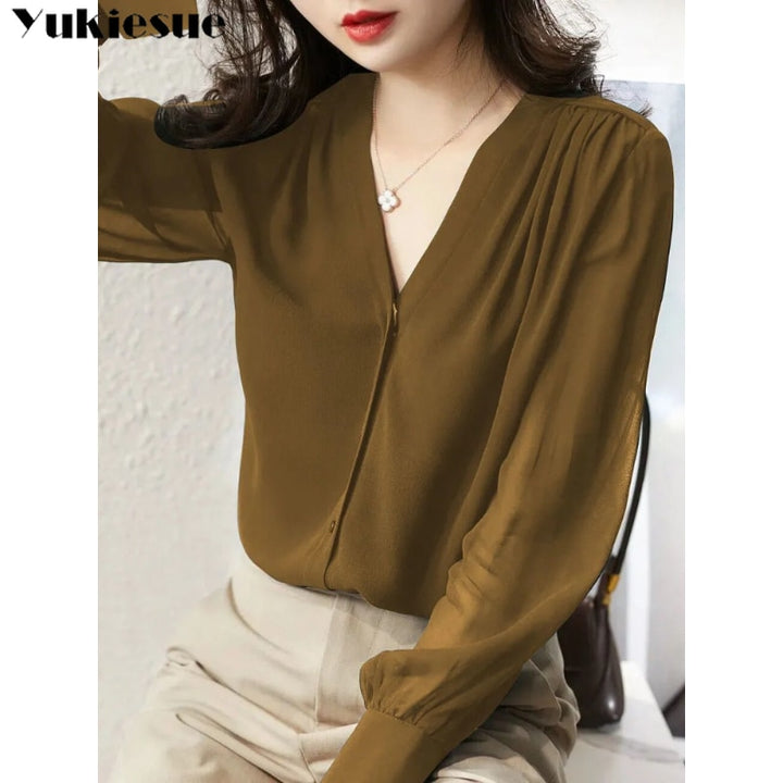 Elegant Chiffon Blouse | Office Lady Tops - Robust Quality Store