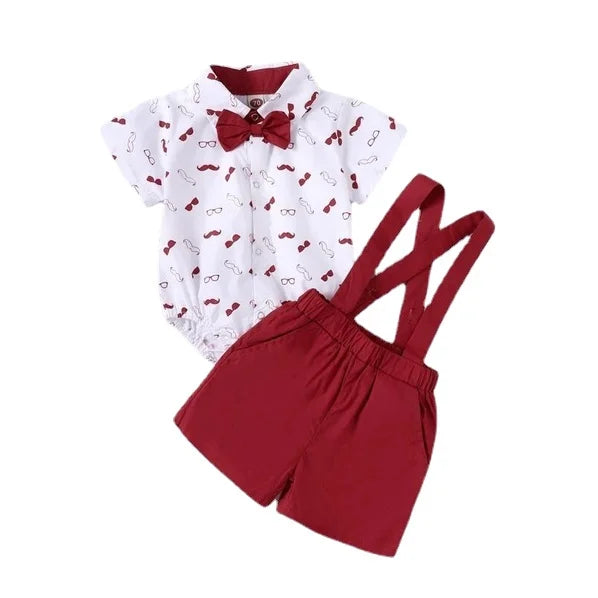 Baby Boys Costumes Short Sleeve Bodysuit with Bow & Suspender Pants