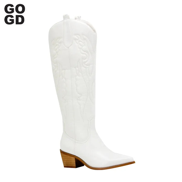 Retro Knee-High Embroidered Cowboy Boots | Women's Shoes