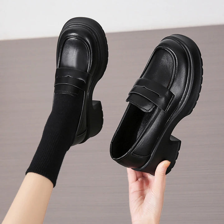 Leather Platform Thick Heels penny Loafers