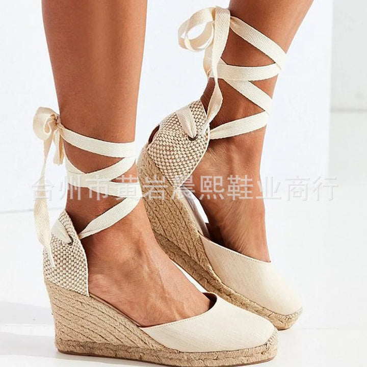 Espadrille Lace Up Ankle Strap Wedge Sandals