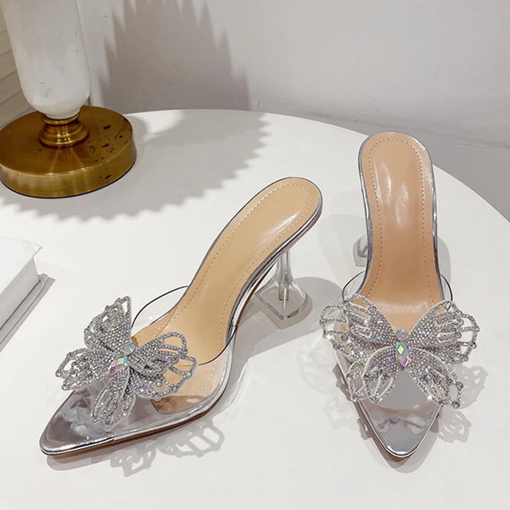 Transparent Crystal Bowknot Pointed Toe High Heels Sandals