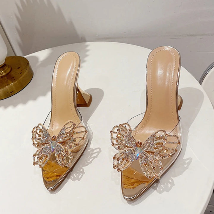 Transparent Crystal Bowknot Pointed Toe High Heels Sandals