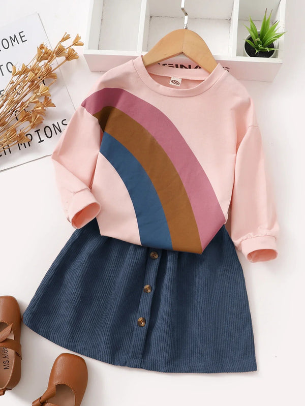 RobustStore Little Girls Rainbow Corduroy Skirt Clothing 2Pcs Sets