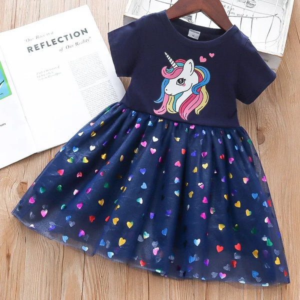 Girls Unicorn Sequin Princess Dress - Short Sleeve Costume for Daily Wear- Online Clothing Store