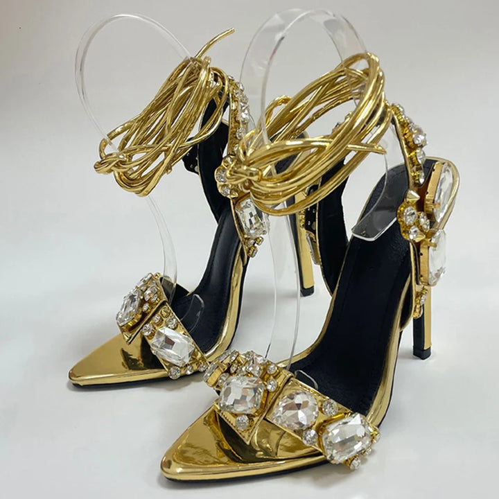 Ankle Strap Crystal Rhinestone High Heels