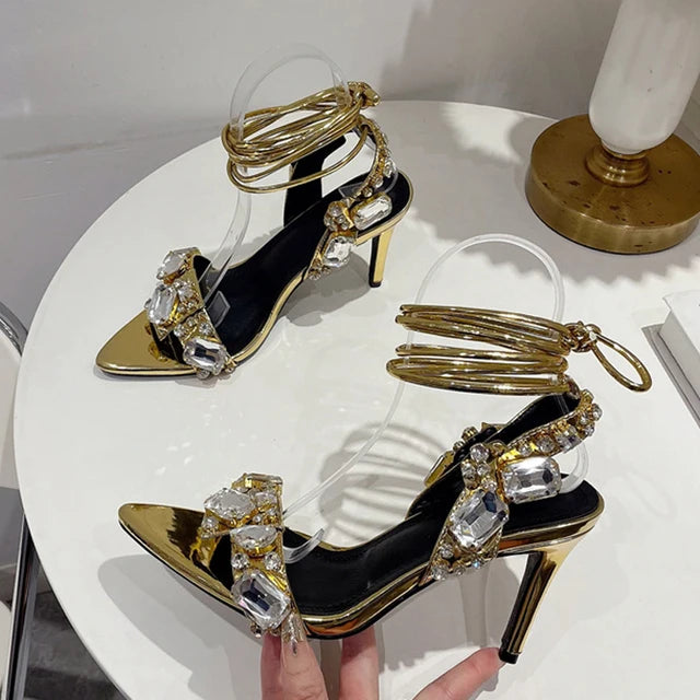 Ankle Strap Crystal Rhinestone High Heels