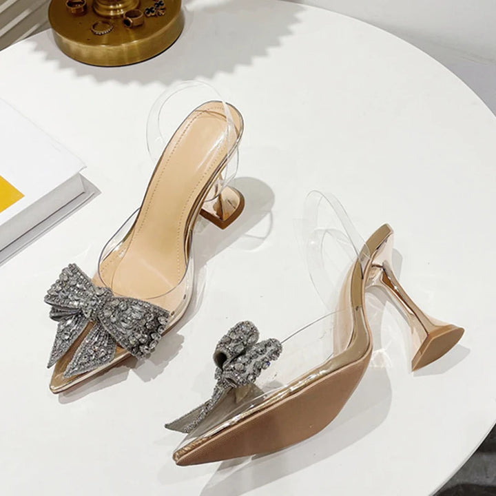 Crystal Sequined Bowknot Pointed Toe High Heel Pumps