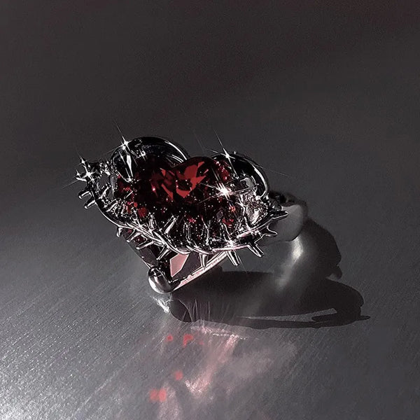 Women's New Cold Wind Red Love Zirconia Thorn Open Ring