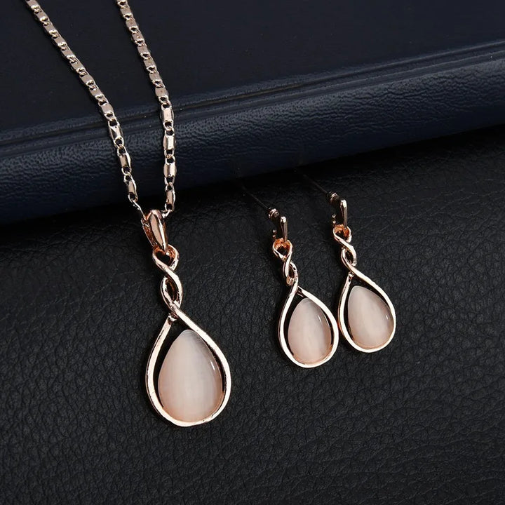 Elegant Waterdrop Rhinestone Jewelry 3pcs Set - Necklace & Hook Earrings 