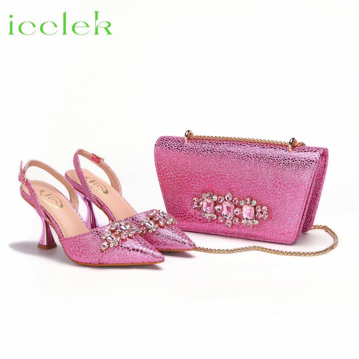 Slingback Pointed Toe High Heels and Bag Set - Robust Shoes Store