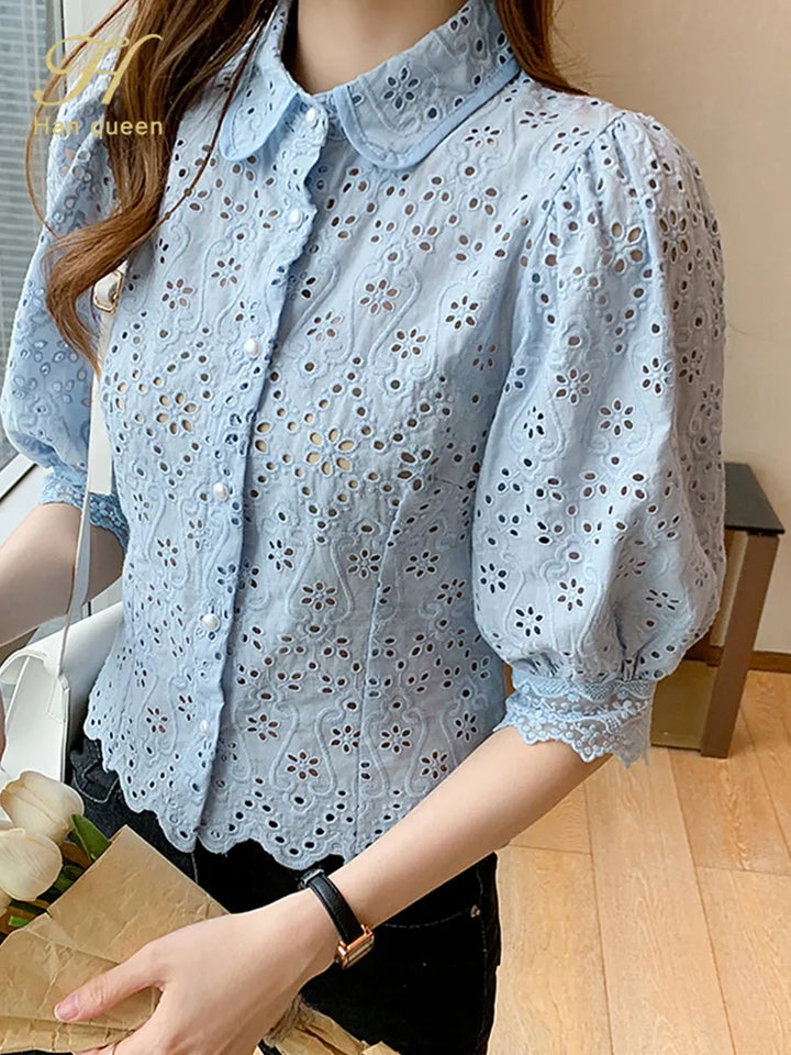 Queen Summer Hollow Out Blouses - Robust Quality Store