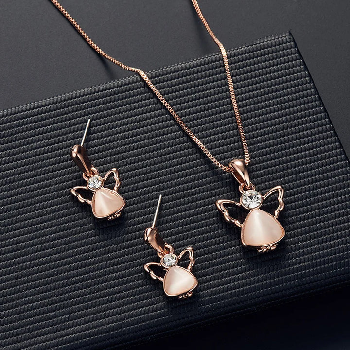 Elegant Waterdrop Rhinestone Jewelry 3pcs Set - Necklace & Hook Earrings 