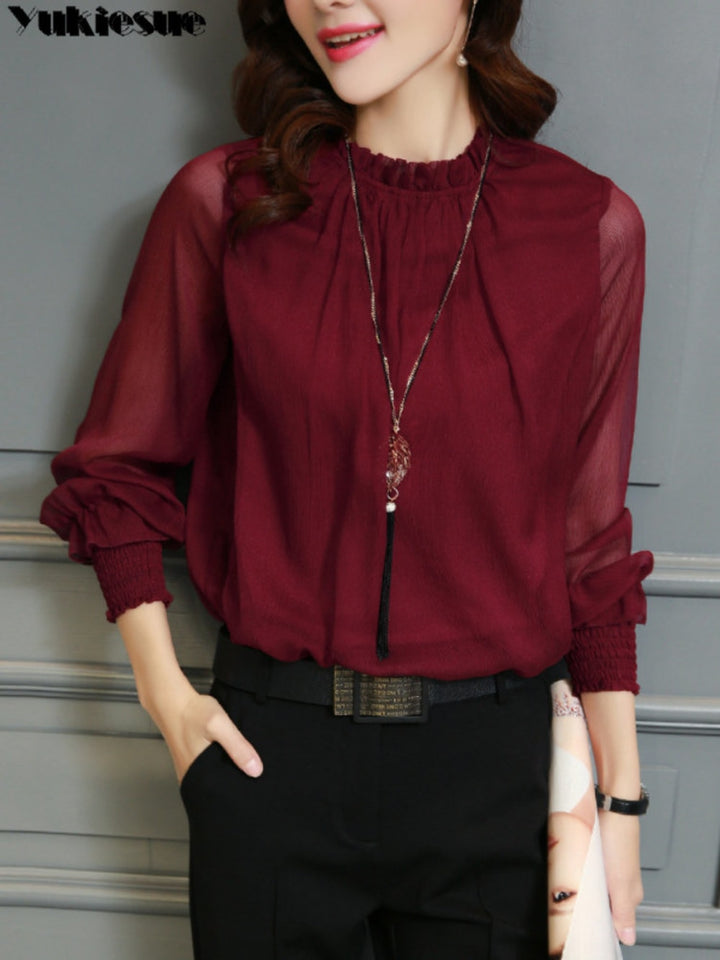 Elegant Chiffon Blouse | Office Lady Tops - Robust Quality Store