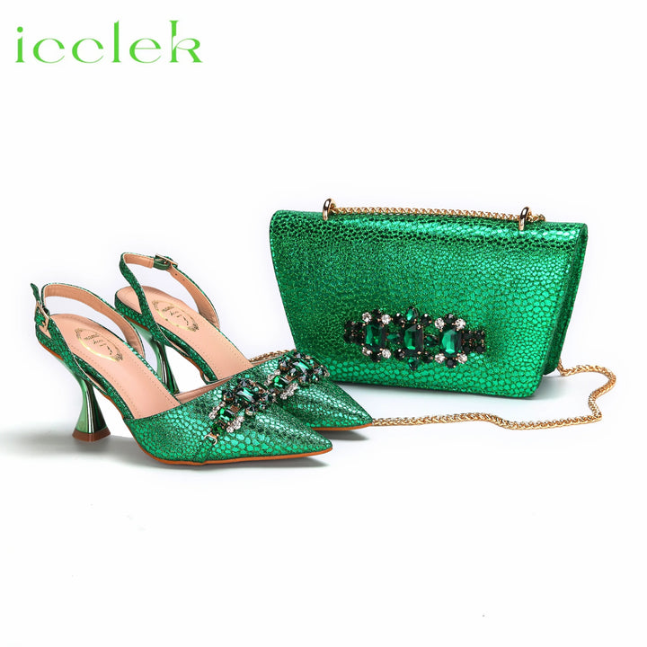 Slingback Pointed Toe High Heels and Bag Set - Robust Shoes Store