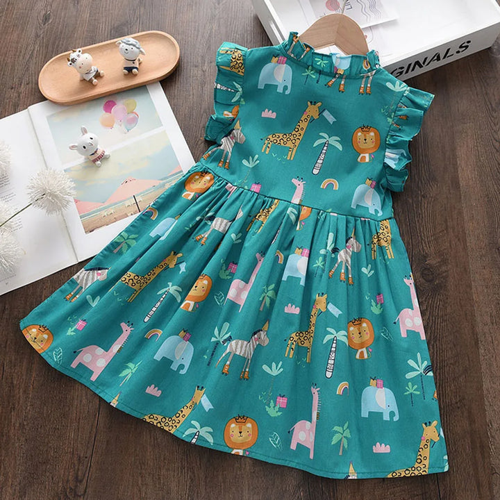 Bear Leader Cartoon Print Princess Dress | Summer Floral Girls Party Clothes - Online Store