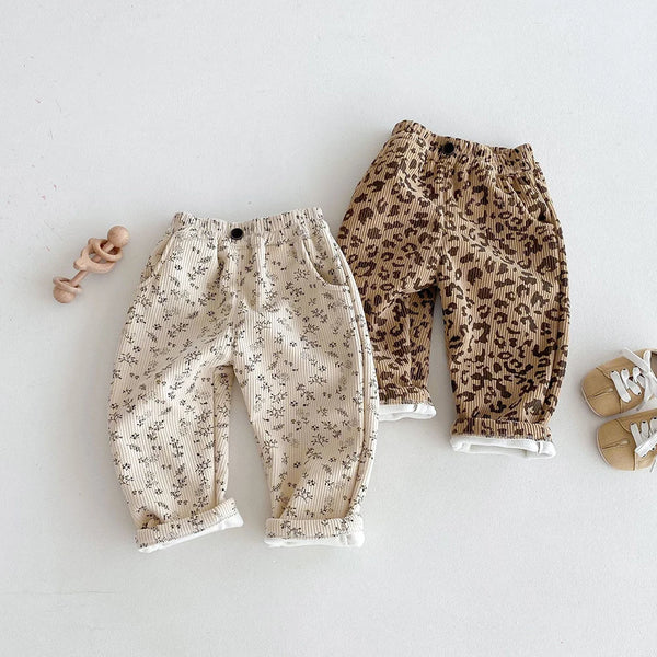 Kids Fleece-Lined Pants – Warm Floral & Leopard Print Trousers