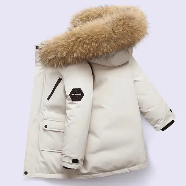 Boys Hooded Winter Jacket – Thick Warm Fur Collar Parka