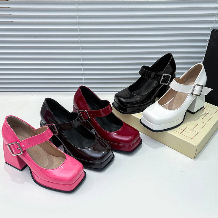 Super High Thick Heel Square Toe Platform Pumps