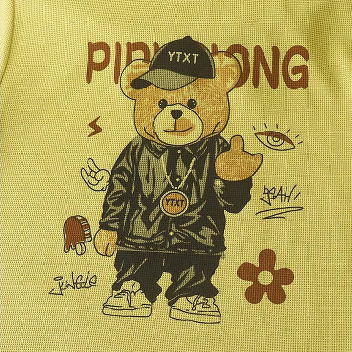 Korean Style T-shirt+Shorts 2-piece Clothes Sets 1-12 Y Kids Boys Fashion Handsome Cartoon Bear Summer Casual Sports Jersey Suit Robust Clothing Store