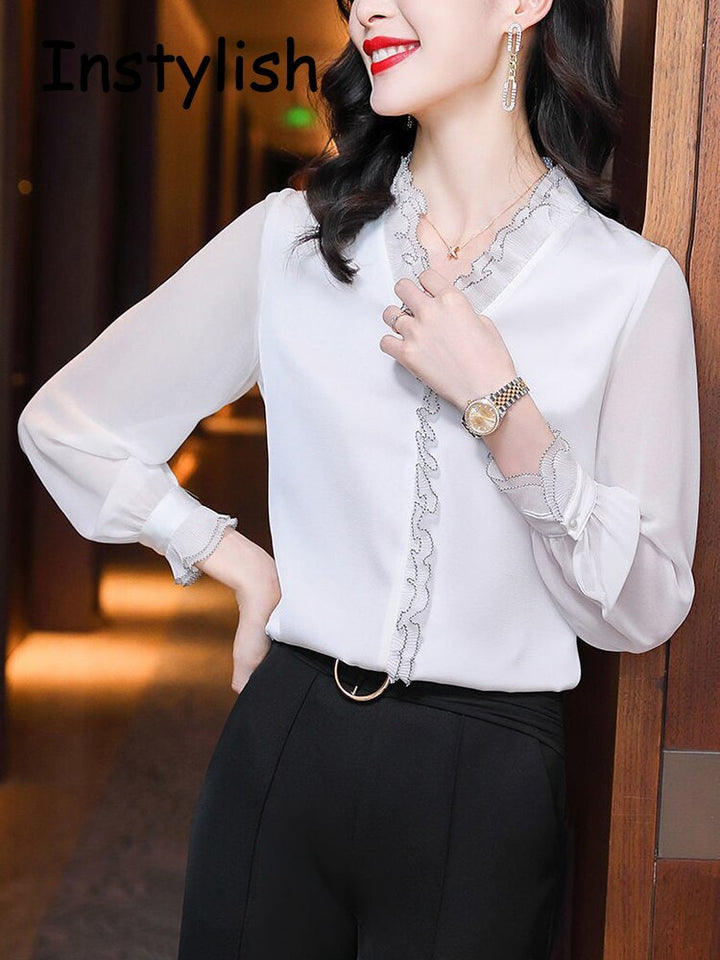 Blouse Chiffon | Office Shirt Long Sleeve - Robust Quality Store