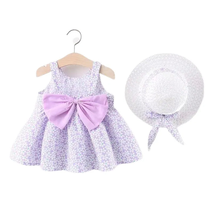 Girl's Beach Bow Flower Princess Dresses With Sunhat - Robust Quality Store