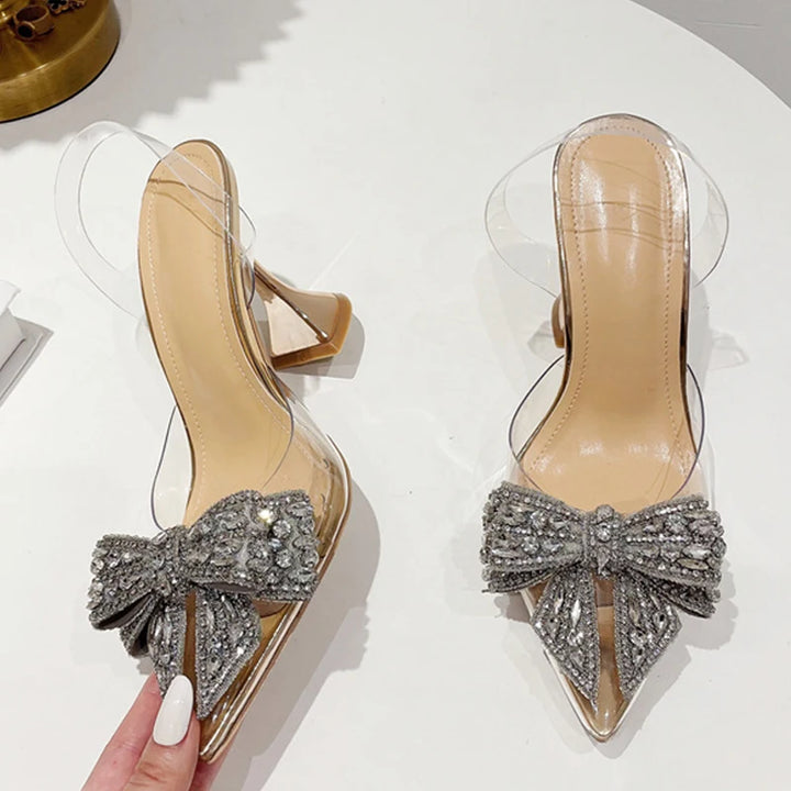 Crystal Sequined Bowknot Pointed Toe High Heel Pumps