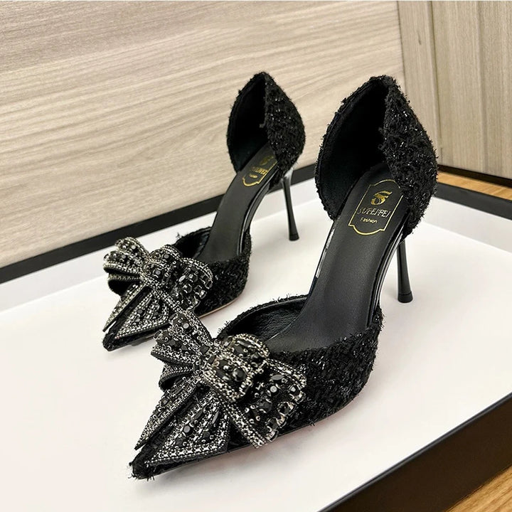 Luxury Designer Pearl Crystal Bowtie High Heel Pumps