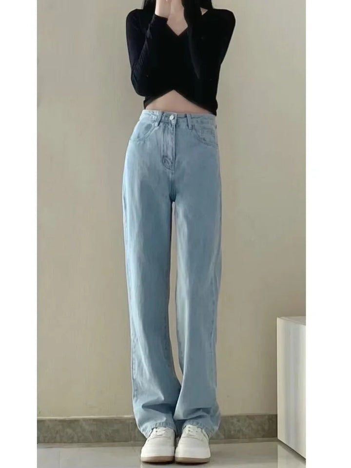 Women’s Vintage Straight Leg Jeans – Casual Wide Leg Denim Pants ...