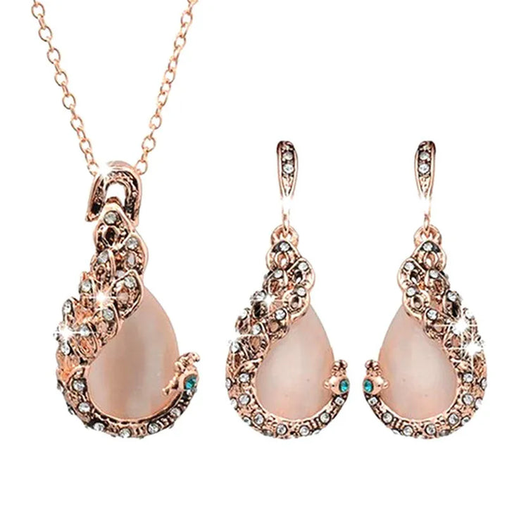 Elegant Waterdrop Rhinestone Jewelry 3pcs Set - Necklace & Hook Earrings 