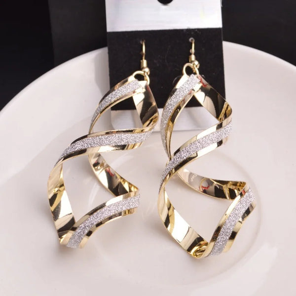 Fashion Punk Spiral Earrings - Gold & Silver Metal Wave Dangles for Women