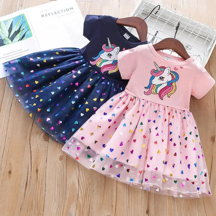 Girls Unicorn Sequin Princess Dress - Short Sleeve Costume for Daily Wear- Online Clothing Store