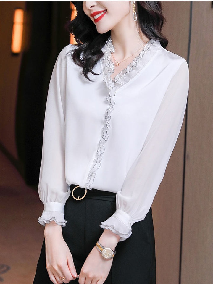 Blouse Chiffon | Office Shirt Long Sleeve - Robust Quality Store