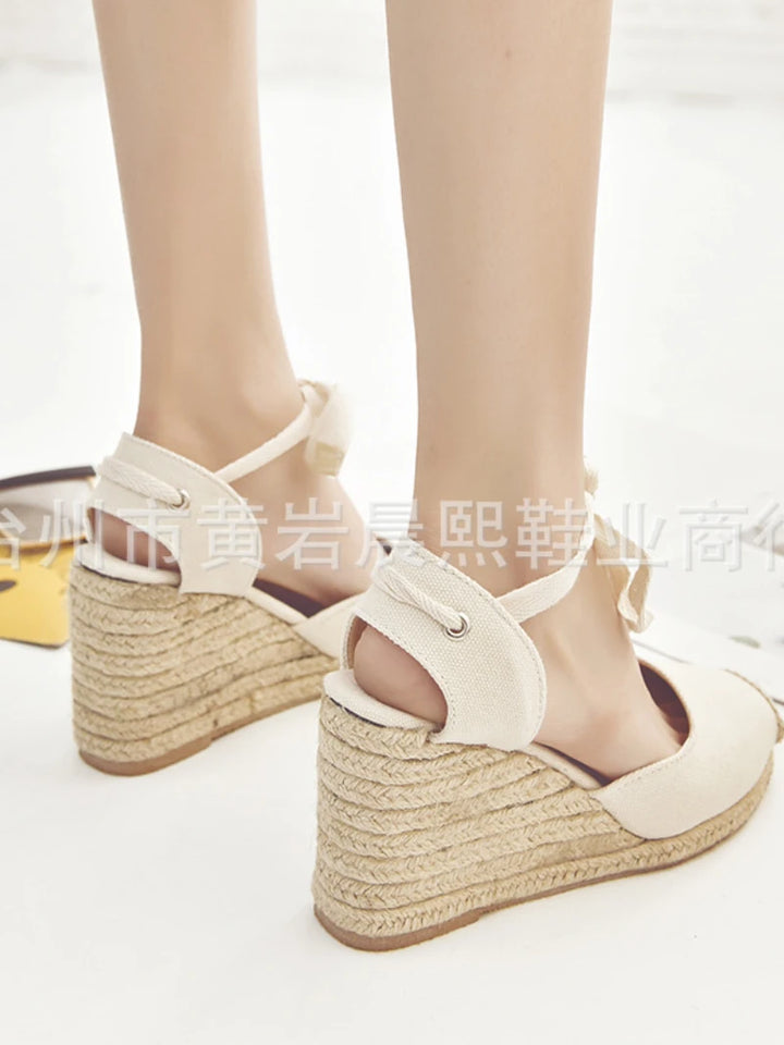 Espadrille Lace Up Ankle Strap Wedge Sandals