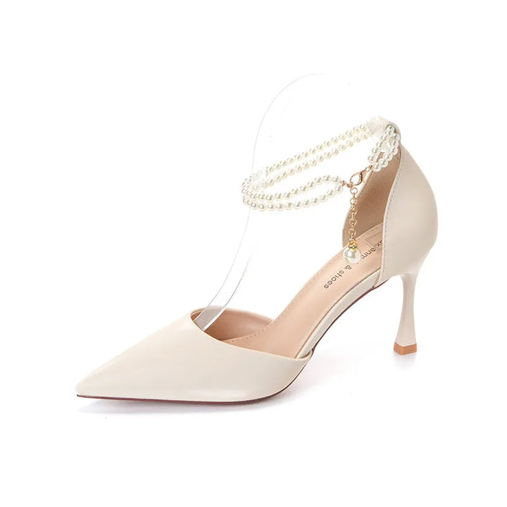 Women's Pointed Toe Pearl High Heel Sandals Shoes