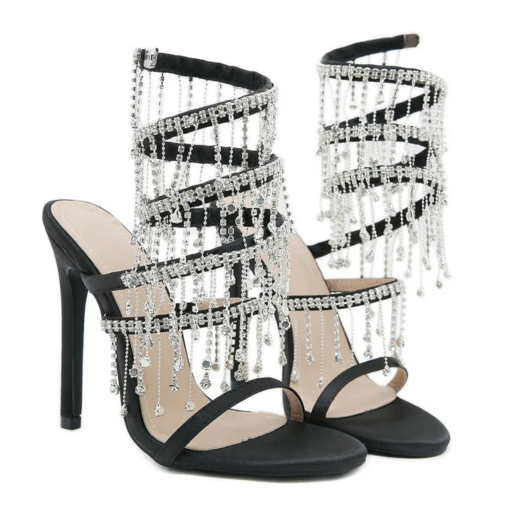 Crystal Tassels Snake Coiled Stiletto High heels