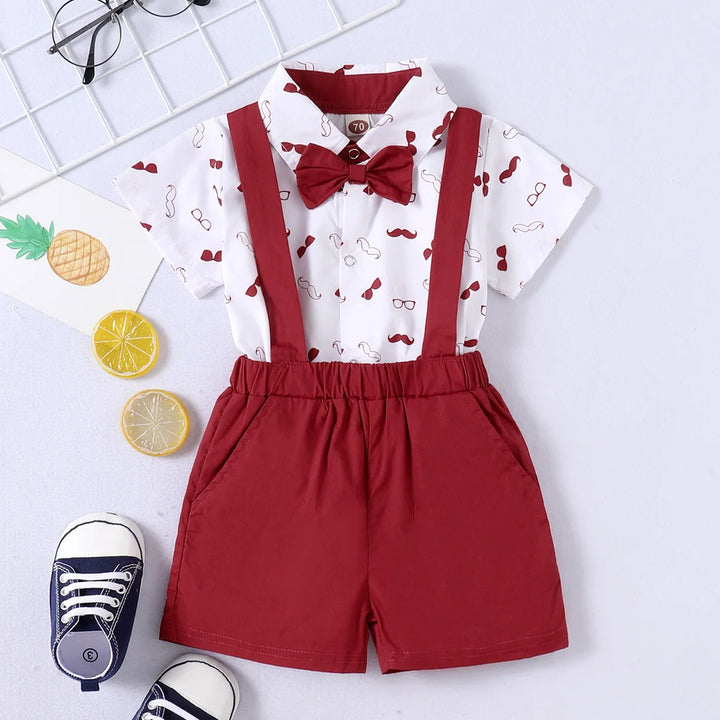 Baby Boys Costumes Short Sleeve Bodysuit with Bow & Suspender Pants