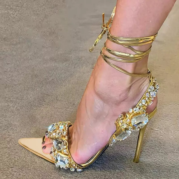 Ankle Strap Crystal Rhinestone High Heels