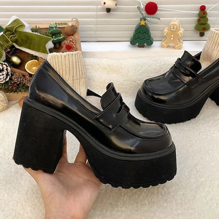 Platform Loafers High Heels Pumps Woman Preppy Style Uniform Shoes Store