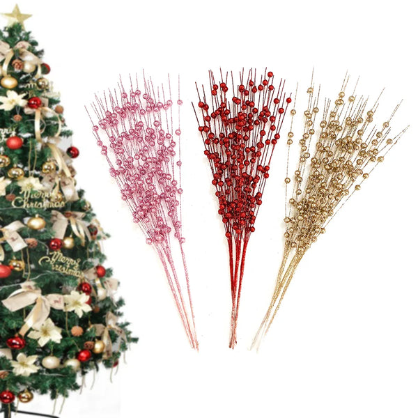 Gold Christmas Decor Flash Berry Stems - Festive Tree, Fireplace Crafts - Robust Clothing Store