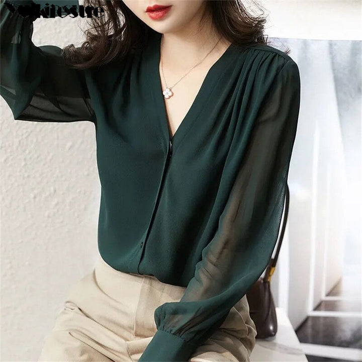 Elegant Chiffon Blouse | Office Lady Tops - Robust Quality Store