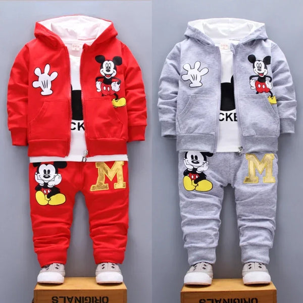 Kids Mickey Hooded 3-Piece Outfit – T-Shirt, Coat & Pants Set