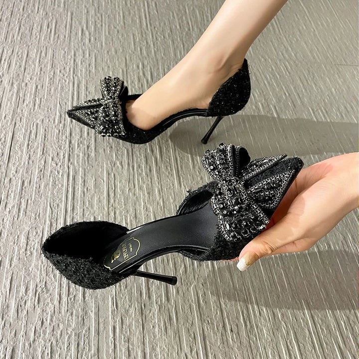 Luxury Designer Pearl Crystal Bowtie High Heel Pumps