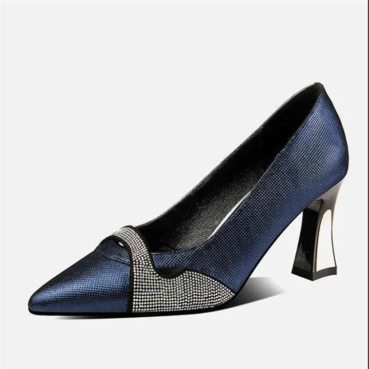 Women Classic Navy Blue Crystal Shining High Heel Shoes - Robust Quality Store