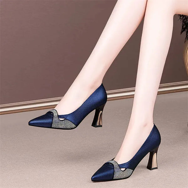 Women Classic Navy Blue Crystal Shining High Heel Shoes - Robust Quality Store