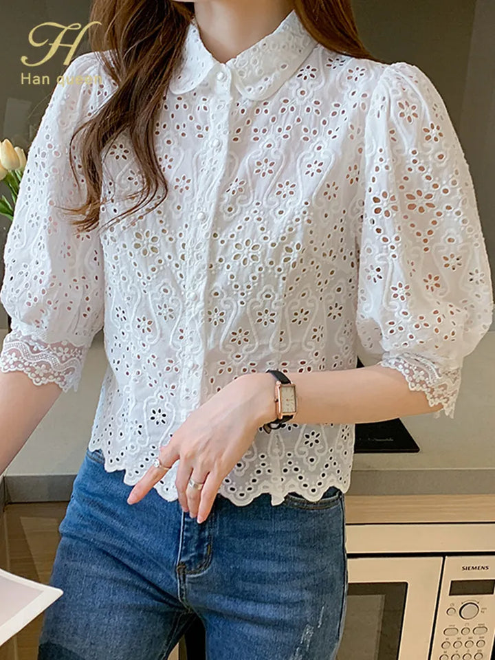 Queen Summer Hollow Out Blouses - Robust Quality Store