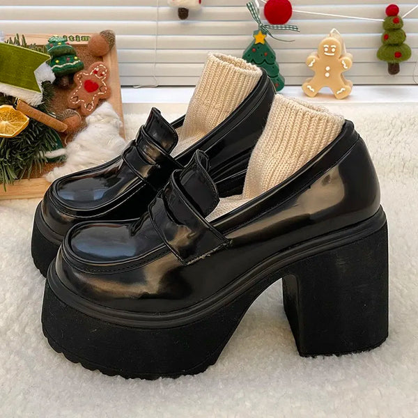 Platform Loafers High Heels Pumps Woman Preppy Style Uniform Shoes Store