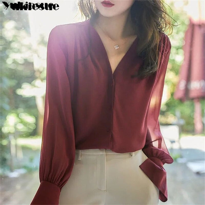 Elegant Chiffon Blouse | Office Lady Tops - Robust Quality Store